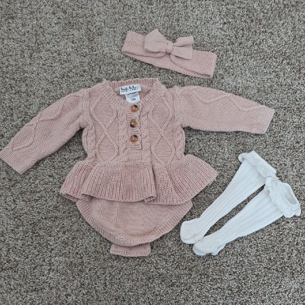 Nicole Miller Pink Knit Baby Set